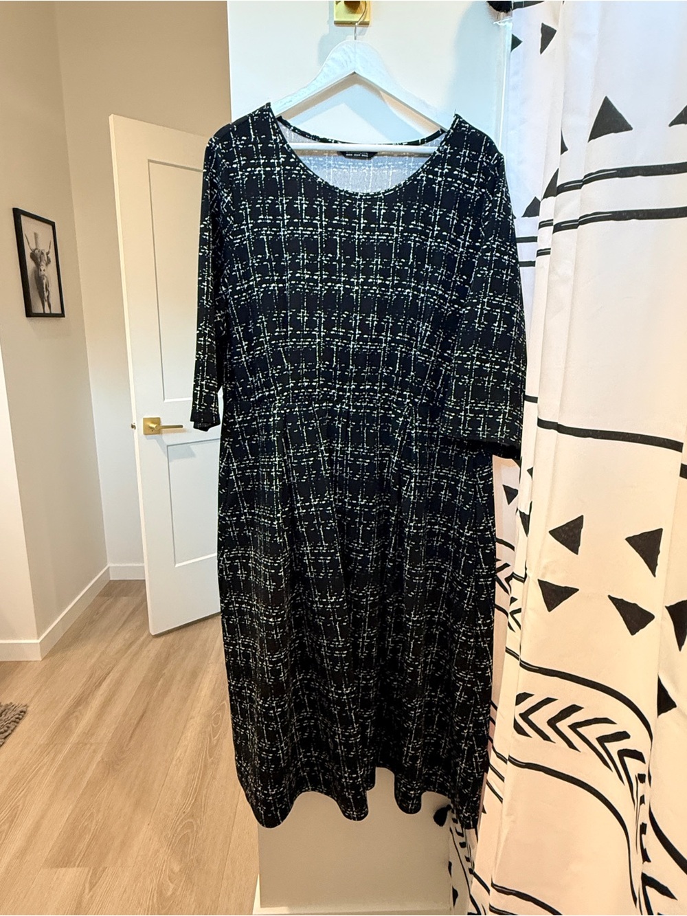 Bloomchic 22/24 Black Patterned Women's Midi Dress 3/4 Sleeve w/ pockets